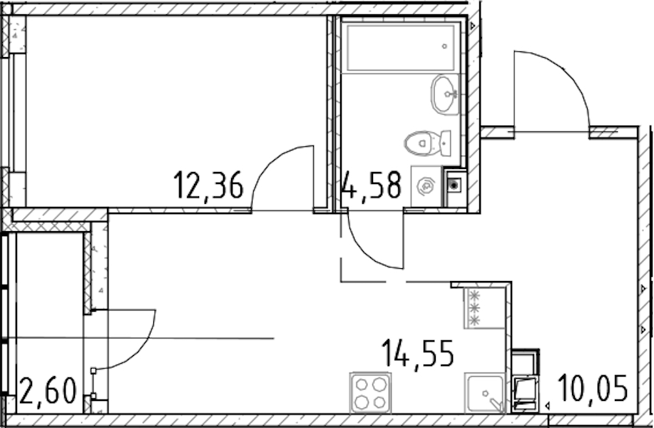 1-комнатная квартира 41.54 м², 8/17 эт., ЖК «Город Первых»